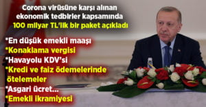 Cumhurbaşkanı Erdoğan, Koronavirüs’e karşı 100 milyar liralık paket açıkladı!